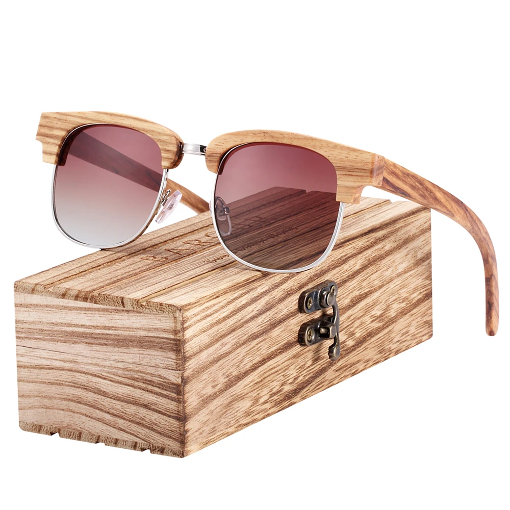 

BARCUR Wood Gradient glass Male Sunglasses Wooden Box free UV400 Protection Polarized oculos de sol feminino
