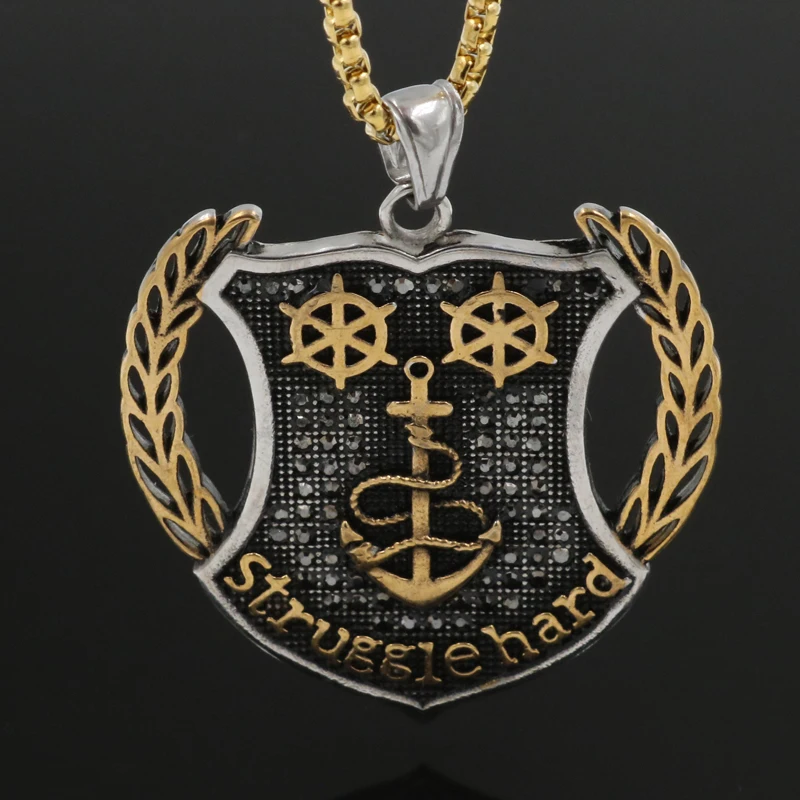 Men Stainless Steel New Necklace Gold Color Titanium Anchor Pendant Jewelry 60mm Length Steel