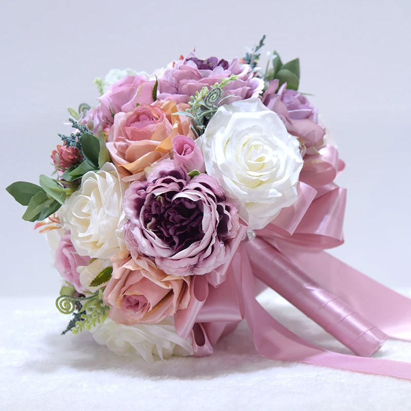 Элегантный розовый Гортензия шампанского Свадебный букет свадебных цветов деревенский шик Свадебный букет невесты Марией 717