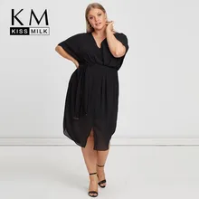 Kissmilk размера плюс женская одежда модная талия с плиссированной металлической подвеской пикантное платье с разрезом