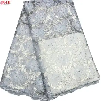 

High Quality French Net Laces With Color sequin fabric Embroidered Mesh Fabric For Sewing Accessories Clothing F4-1064