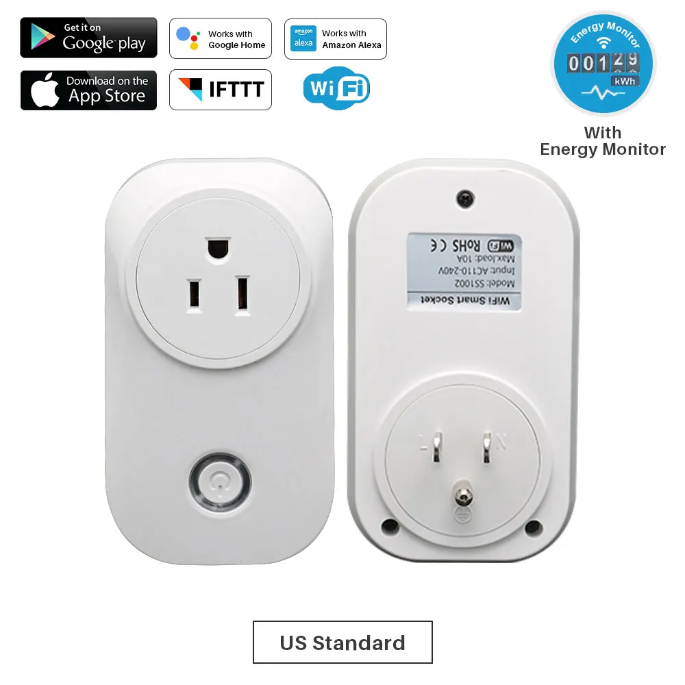 WiFi Smart Socket Power outlet Multi Brazil Plug With Energy Monitor Tuya APP Control Compatible with Alexa and Google Home - Цвет: US Standard