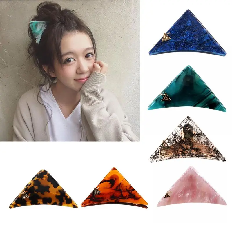 

Japanese Style Womens Large Size Triangle Shape Acetic Acid Hair Claw Clips Marble Textured Leopard Ponytail Holder Clamp Glitte