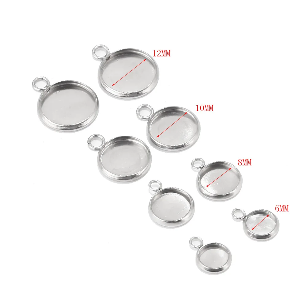 

6MM/8MM/10MM/12MM Stainless Steel Round Blank Bezel Pendant Trays Base Cabochon Settings Trays Pendant Blanks for Jewelry Making