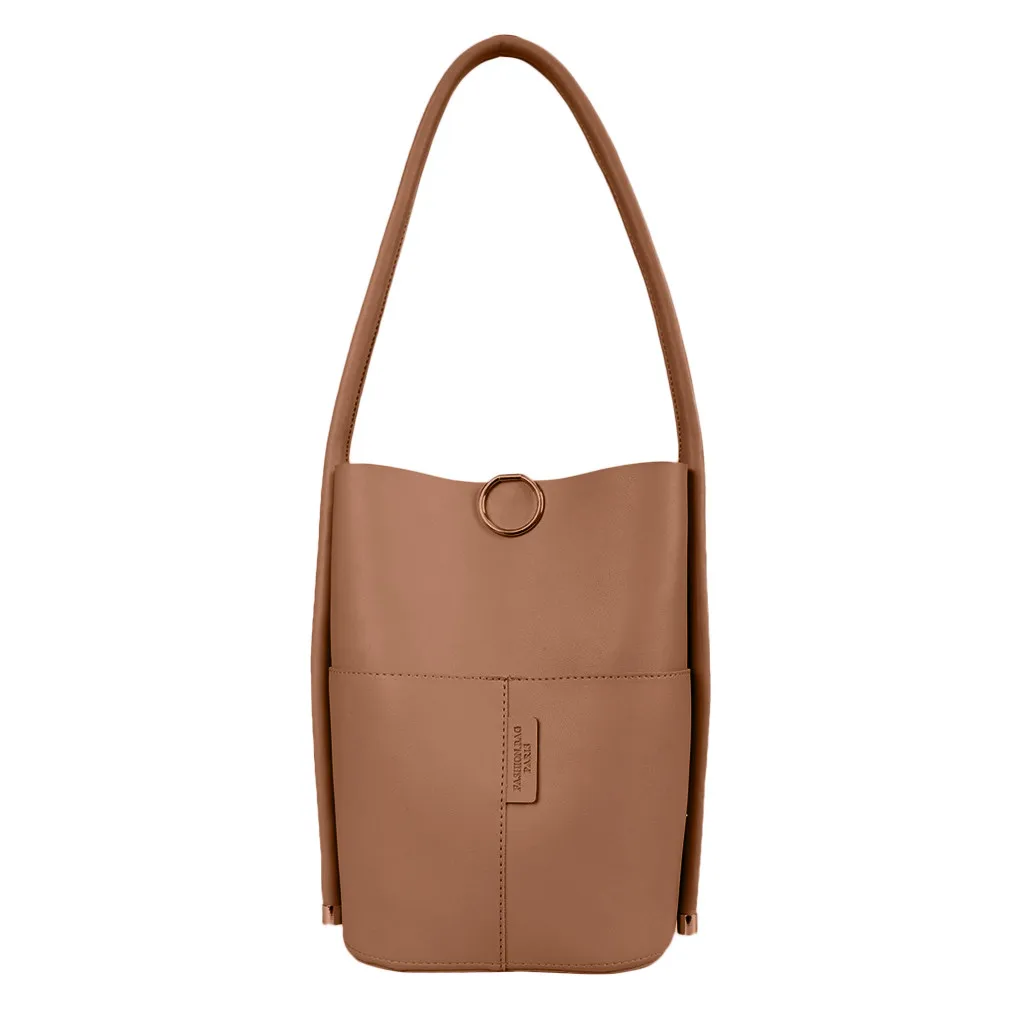 Женская мода простой выдалбливают Твердые кожаные сумки через плечо дикий большой емкости цилиндрическая сумка типа «ковш» Bolso De Mujer 5H - Цвет: B