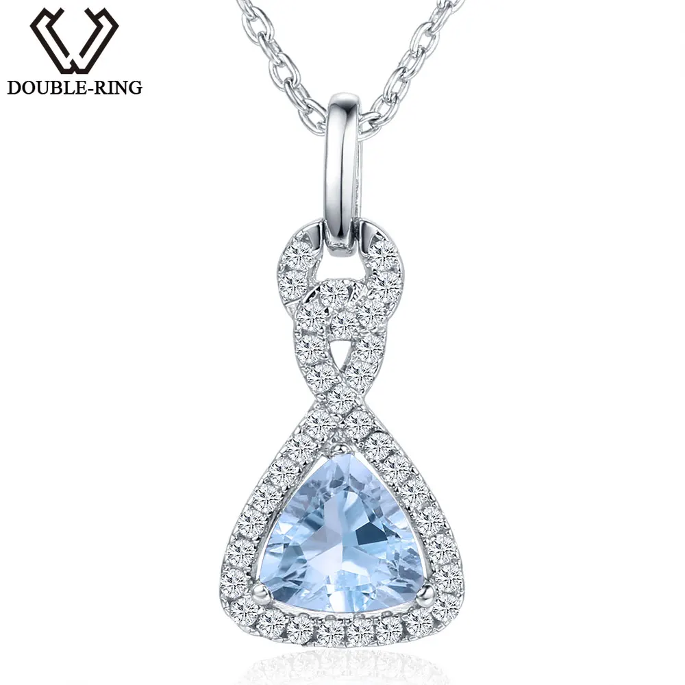 DOUBLE R 1.0 ct Natural Blue Topaz Pendant Women 925 Silver Jewelry