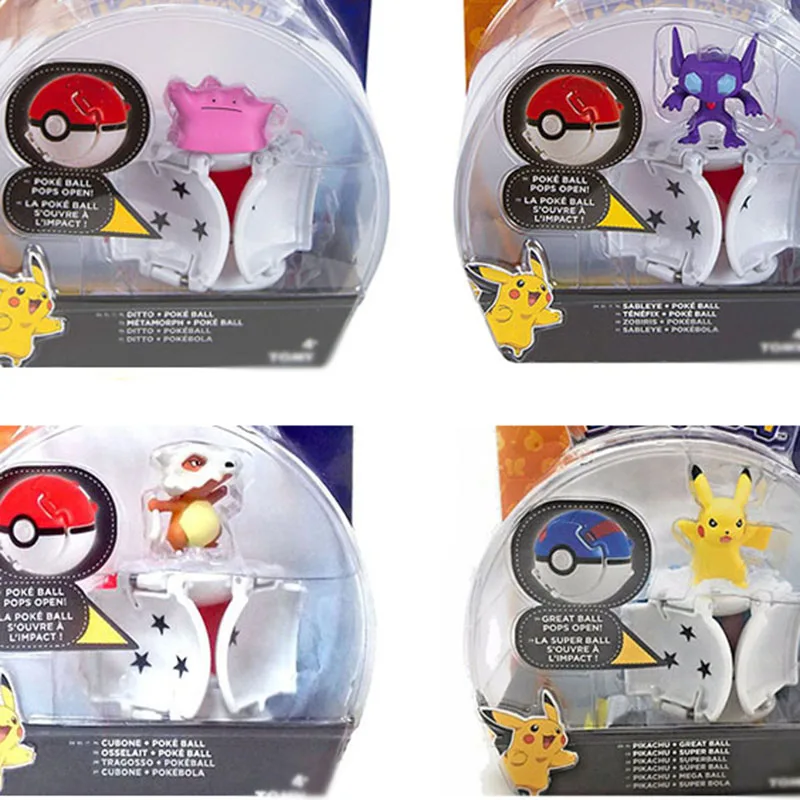 

TAKARA TOMY POKEMON 4pcs/set Pika Cubone Ditto Sableye Figures with Super Ball Pokemon Action Figure Toys Models Gifts for Kids