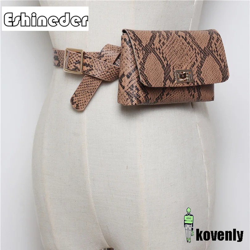 

ESHINEDER Women Leather Waist PackFanny Pack Fashion Serpentine Waist Bag Vintage Waist Belt Bags Phone Pocket