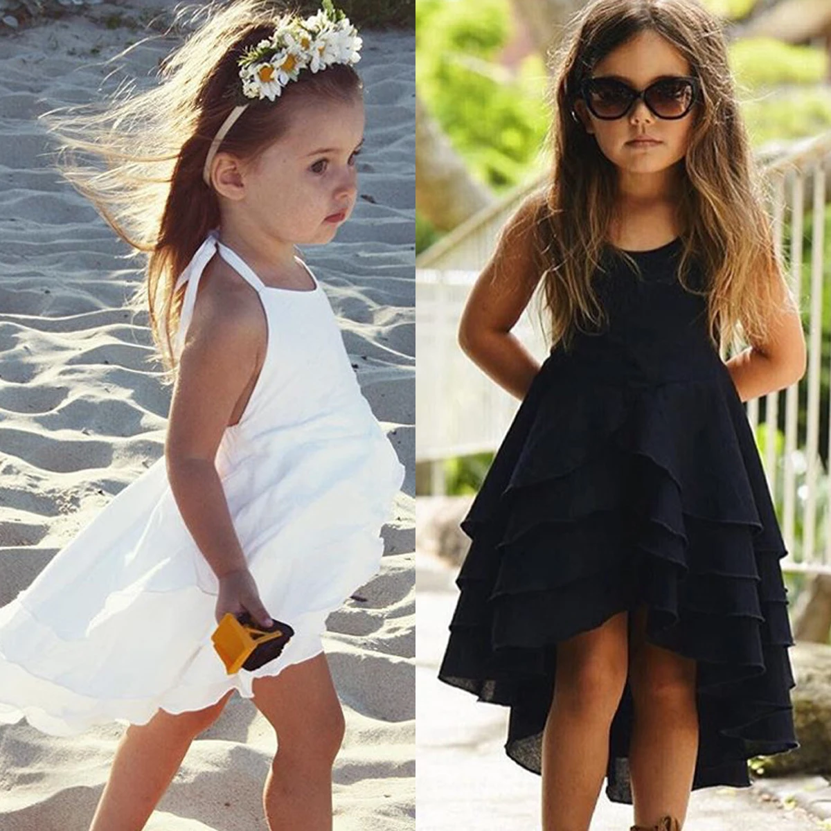 

Kid Baby Girls Clothes Cute Girl Backless Strappy Solid Color Princess Dress Summer Casual Beach Sundress Children Clothing Set