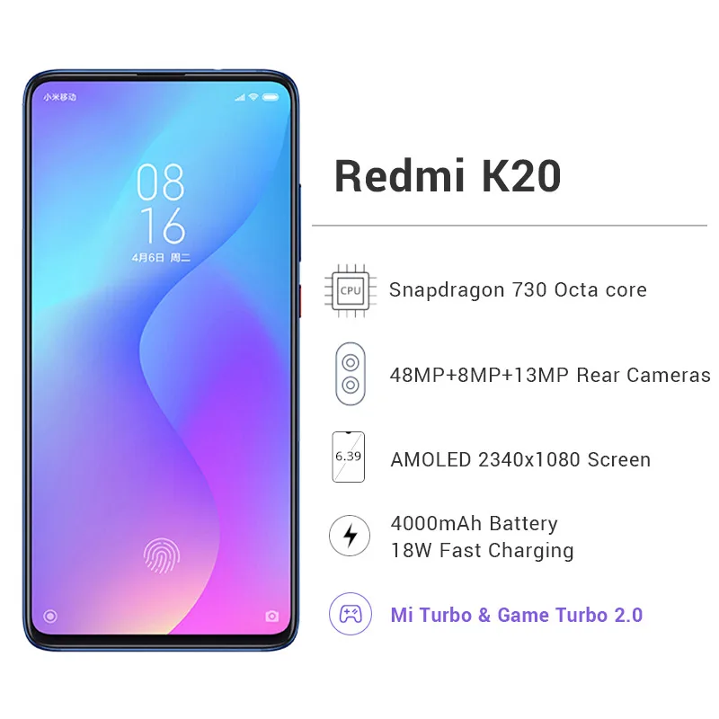 Смартфон Xiaomi Redmi K20 с глобальной ПЗУ, 8 ГБ, 256 ГБ, Восьмиядерный процессор Snapdragon 730, задняя камера 48 МП, 6,3" AMOLED экран, аккумулятор 4000 мАч