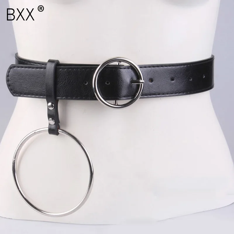 

[BXX] 2019 Spring Woman New Stylish High Quality Black Color Round Hoop Buckle PU Leatehr Waistbelt All Match LI654