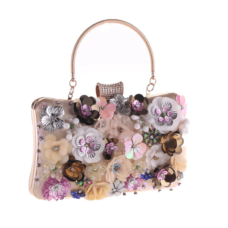 

Bag female new banquet handbag European and American popular beaded color flowers clutch evening bag fashion dress clutch bag