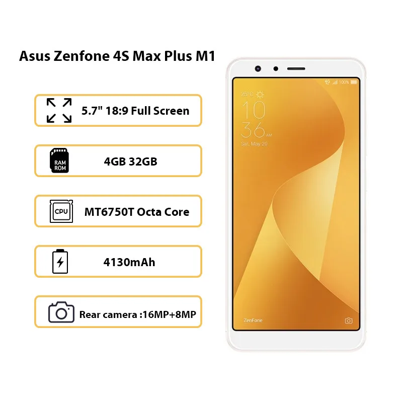 Asus Zenfone Peg asus 4S Max Plus M1 мобильный телефон 18:9 полноэкранный 5," 4 Гб+ 32 ГБ Восьмиядерный 16 МП 4130 мАч сенсорный сотовый телефон Android