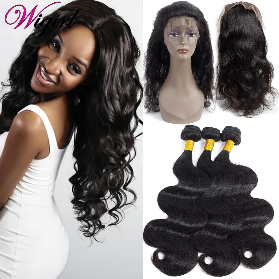 360 Lace Frontal Closure With Bundles Brazilian Body Wave Bundle Pre plucked frontal with bundles |