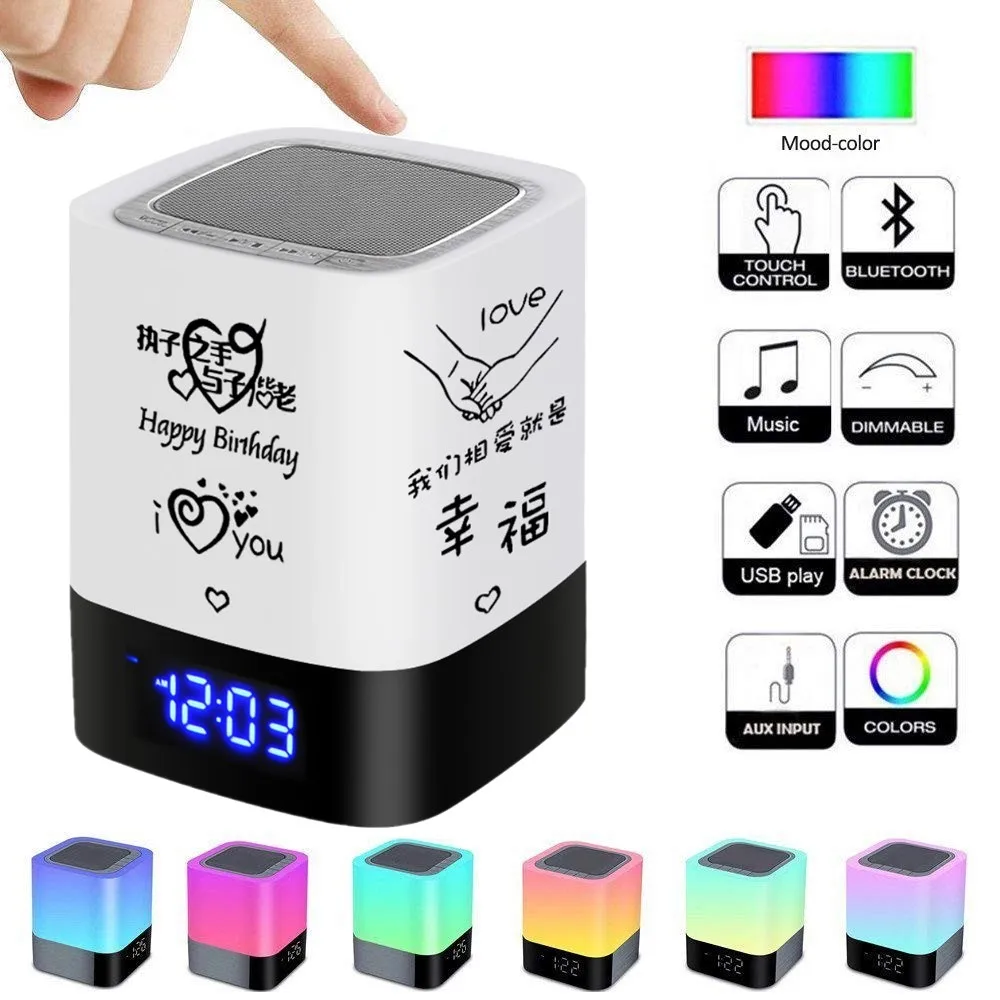 

Photo/Text Custom Customize Rechargeable RGB Night Light Indoor Bedside Atmosphere Lamp Support Alarm Clock Bluetooth Speaker