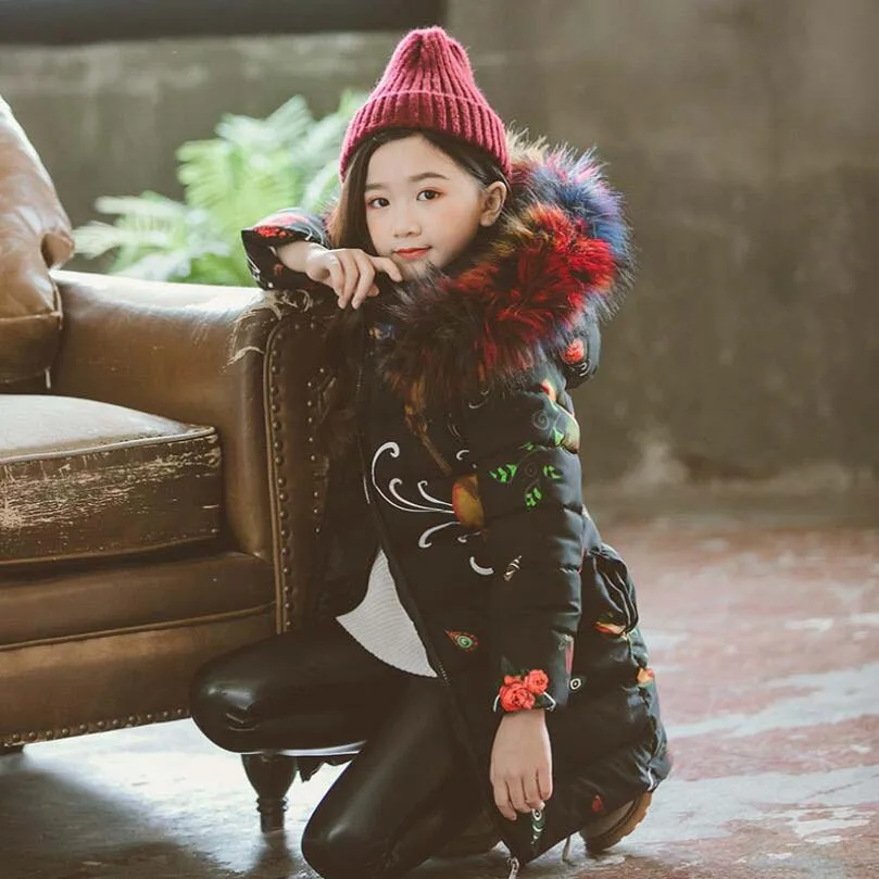 Tanie Dla dzieci dziewczyny kostium 3 13T dzieci zima bawełna futro z kapturem dziewczyny ciepła kurtka modne dzieci płaszcz nastoletnie znosić kapelusz usunąć