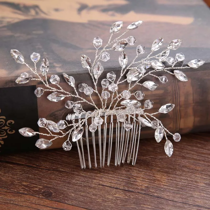 

Gold Silver Metal Hair Combs Jewellery Tiaras Crystal Leaf Bride Hair Pins Jewelry Headpiece Wedding Bridal Hair Accessories