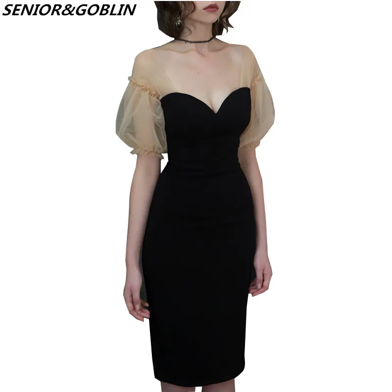 

2019 High Quality Summer Luxury Runway Dress Woman Black Patchwork Mesh Beading Sexy V-Neck Dresses Women Club Midi Party Dress