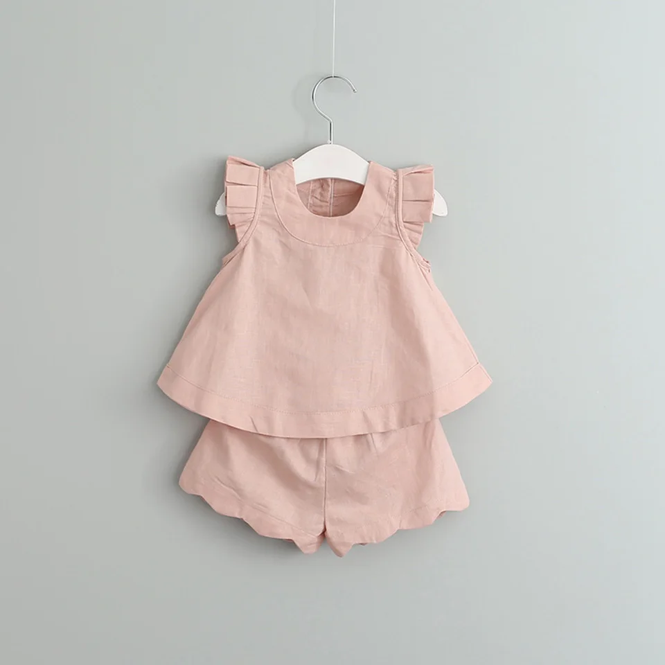 

Girls Clothing Sets 2018 Girls Clothes Summer O-Neck Sleeveless T-Shirt+Pants 2 Pcs Kids Toddler Clothing 3-7Y Pink Dress+Short