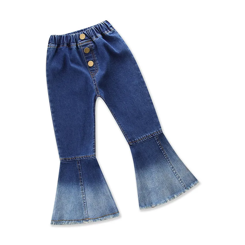 New spring girls denim mixed color flared pants fashion children's