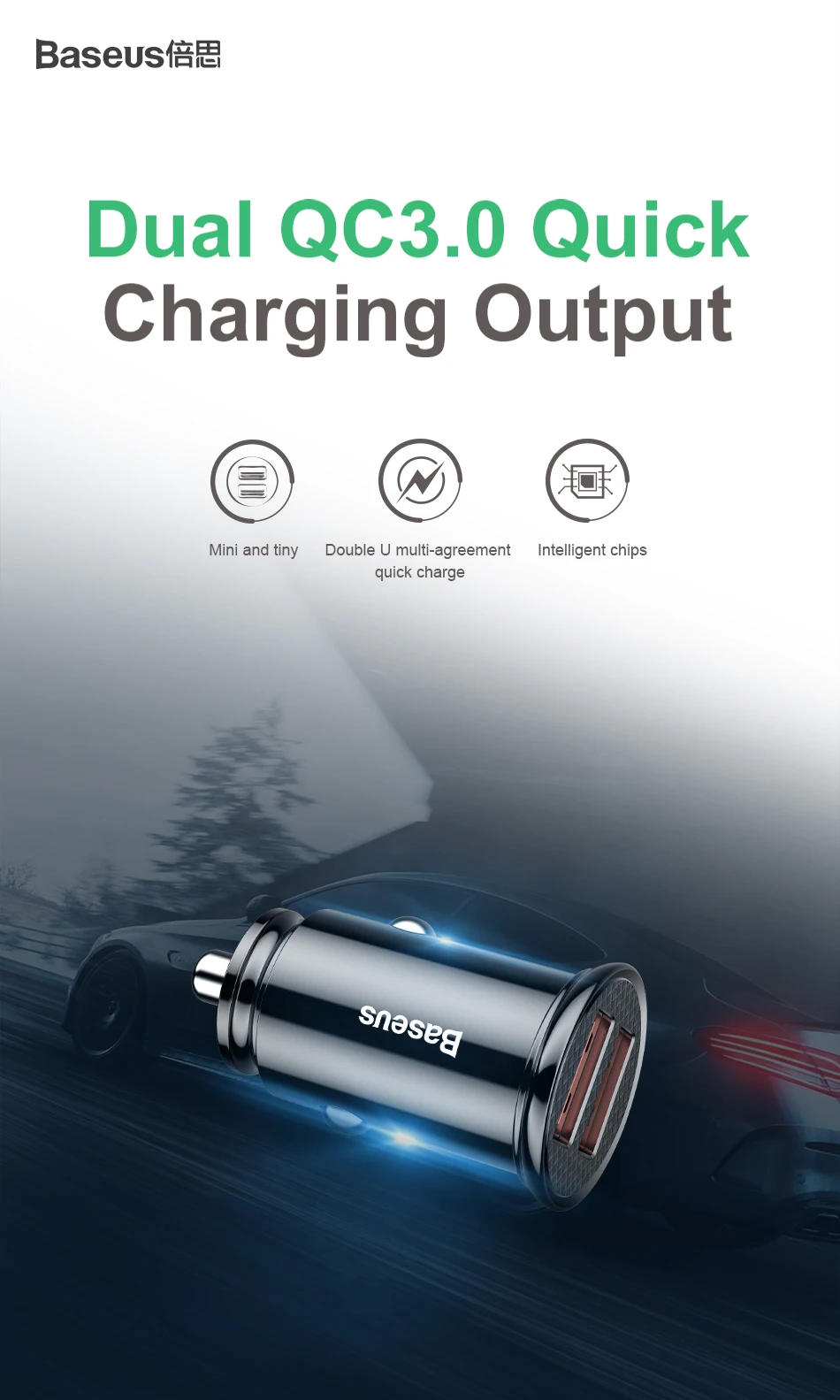 Baseus 30W Quick Charge 3.0 Dual USB A Car Charger [BS-C16Q1] Pakistan brandtech.pk