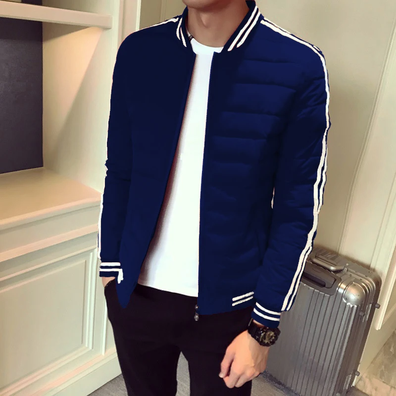 2019 Fashion Men's  Short Stylish Cotton Parkas Coat Men New Striped Thicken Cotton   Jacket Coat Men's Clothes Outwear