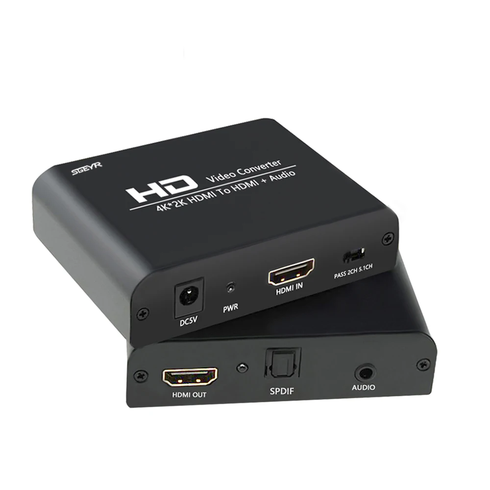 

SGEYR HDMI to HDMI Converter HDMI to Optical TOSLINK SPDIF+HDMI with 3.5mm Stereo Audio Adapter Support 4K 3D Converter