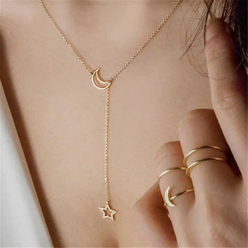 Boho Women Simple Stars Pendants Gold Chain Choker Necklace Fashion Jewelry Gift