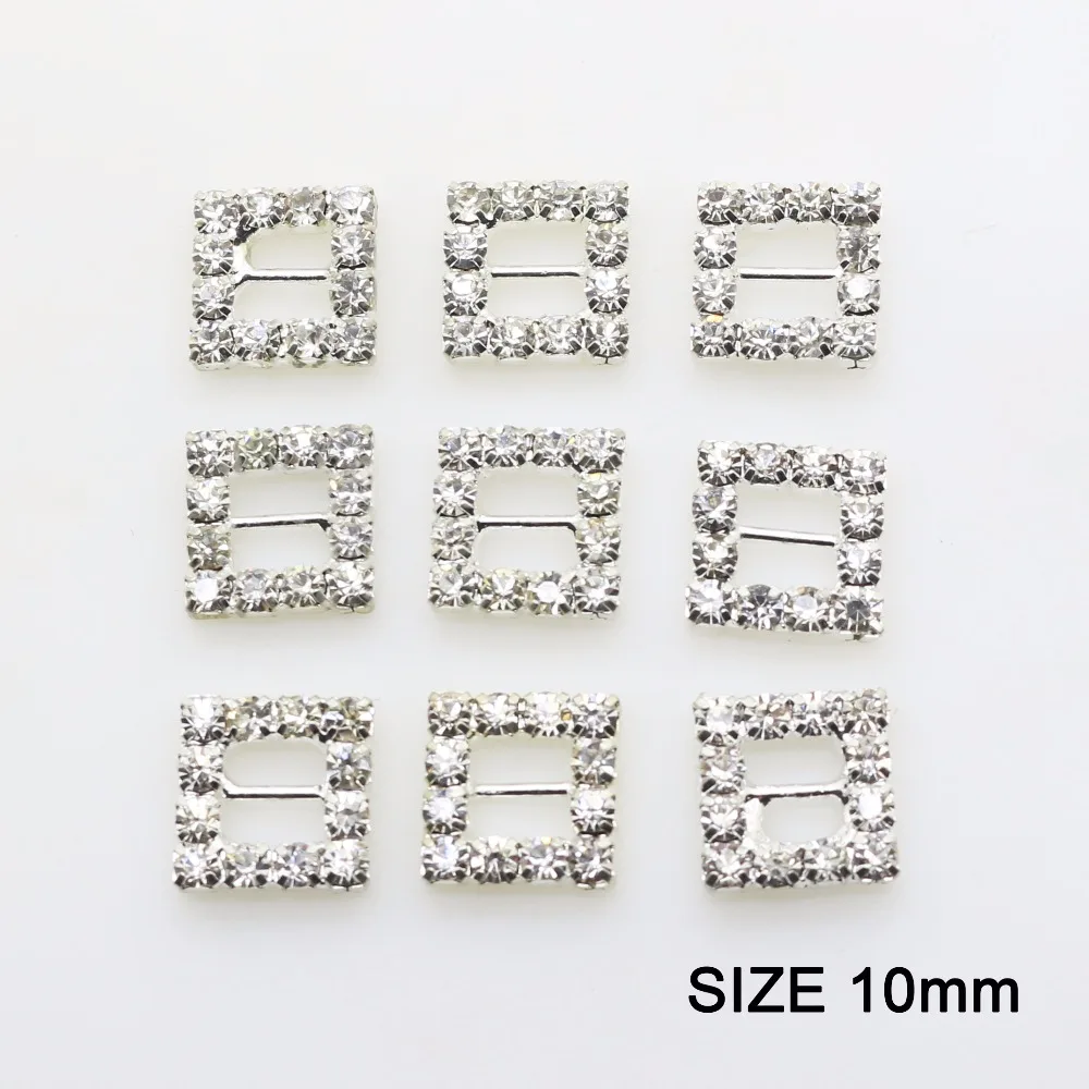 

10pcs/lot 10mm Square Rhinestone Buckles Ribbon Slider Women Clothing for Wedding Invitation Card Hair Craft Accessories