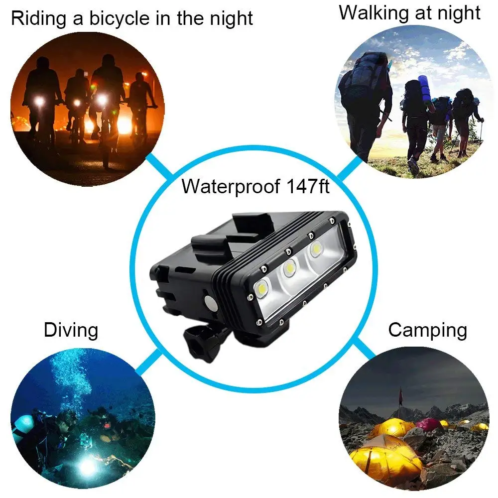 Bateria Dupla Mergulho Flash Light Subaquática Led Fill Light Acessórios para Gopro Hero Max 10 Sessão Mais Insta360 r x2 - Image 4
