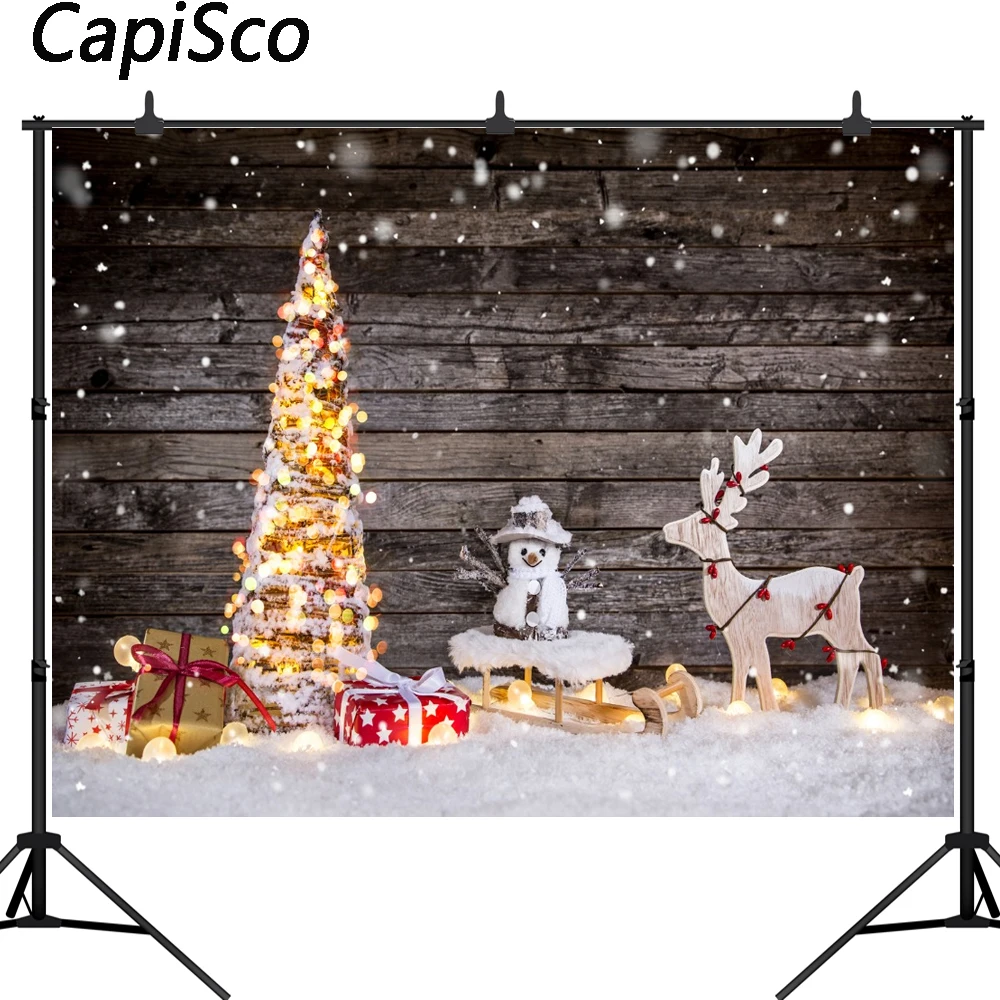 

Capisco background for photo Christmas shiny tree snowman kids wood wall backdrop photocall photobooth photo studio professional