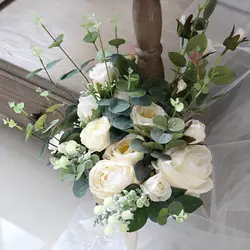 Высокое качество ручной Цветочные невесты фотографии натуральный цветочный букет простой и щедрый Белый розы руки букет 0404-03