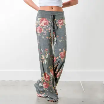 

Wide Leg Pants Women Summer 2019 Street Wear High Waist Pants Elastic Casual Drawstring Long Trousers Yellow Black Green Pant