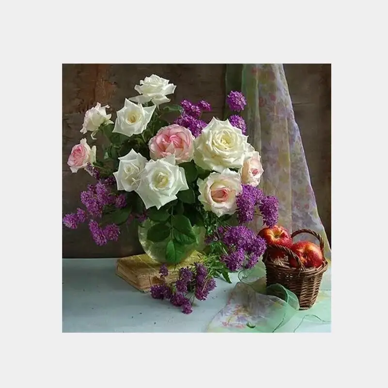 

5d DIY Diamond Painting Cross Stitch Diamond Embroidery Square flower in table Cross Stitch Kits handmade Home Decorations LRR