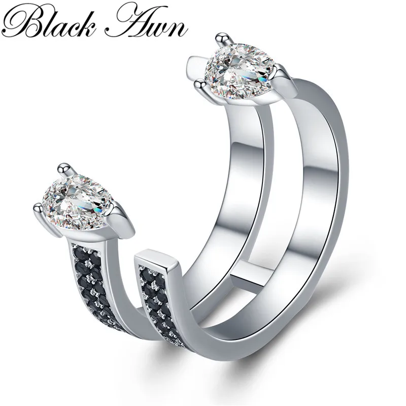 

BLACK AWN 2020 New Trendy 925 Sterling Silver Fine Jewelry Engagement Black Spinel Engagement Ring for Women Anillos Mujer G058