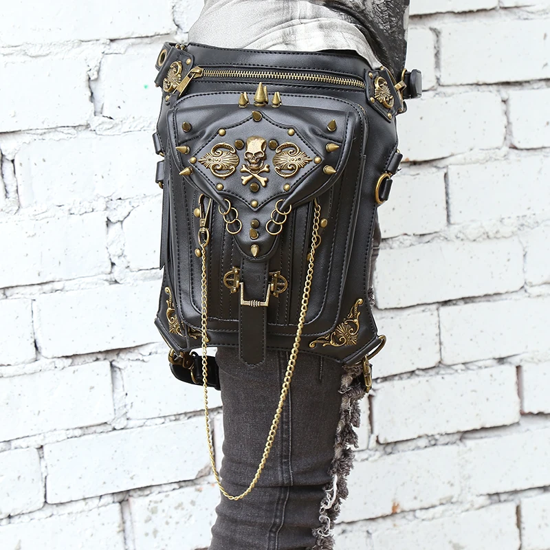 Fashion Gothic Steampunk Skull Retro Rock bag Men Women Waist Bag Shoulder Bag Phone Case Holder women messenger Bag 2016