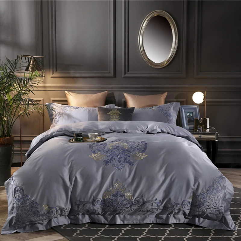 100 S, роскошные королевские постельные принадлежности из египетского хлопка, набор из 4 предметов, покрывало для кровати King queen, вышитая простыня на кровать, набор пододеяльников