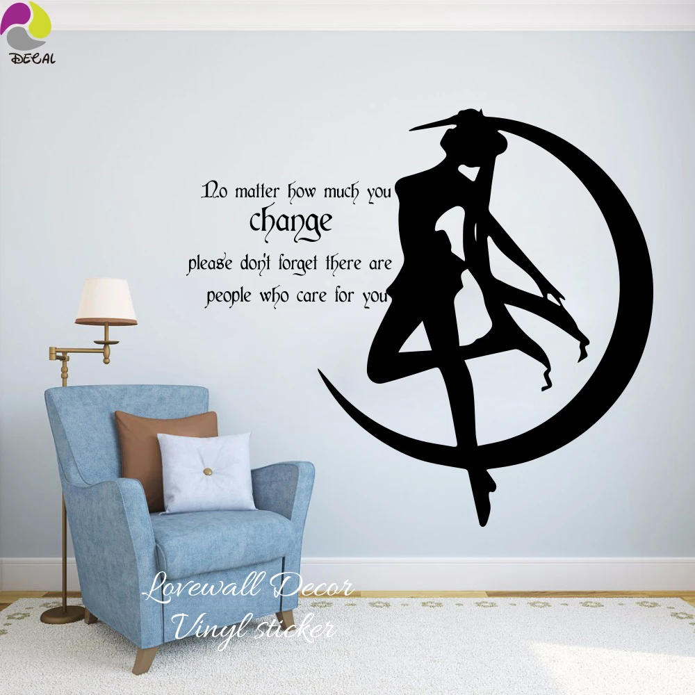 Cartoon Japanese Sail Moon Wall Sticker Baby Nursery Mango Anime Girl People Who Care Quote Wall Decal Kids Room Cut Vinyl Decor (2)