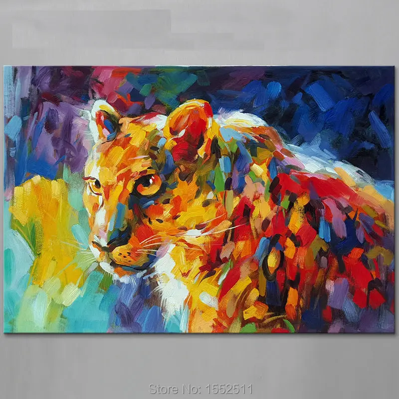 Peinture A L Huile Cheetah Animaux Toile Murale Sur Toile Papier Peint Abstrait Moderne Peint A La Main Art Pop Art Aliexpress