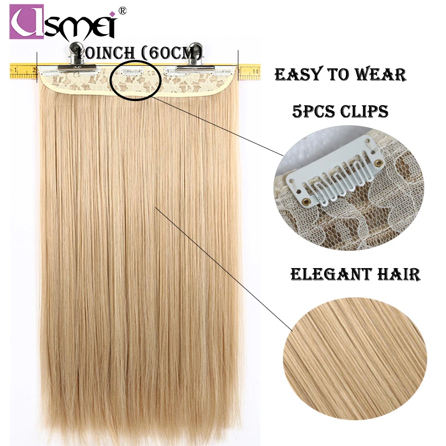 USMei wig one piece of synthetic clip in hair extensions long straight high temperature false hair hairpieces for women