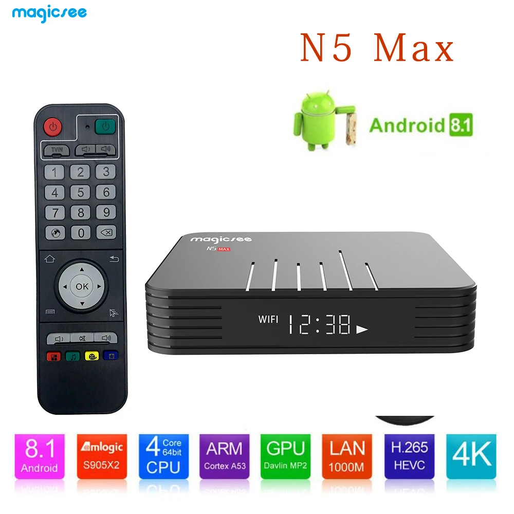 

Magicsee N5 Max Smart TV Box 2019 4GB RAM Media Player Android 8.1 Amlogic S905x2 HDMI Support IPTV Subscription Indonesia Box