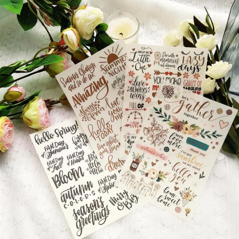 

KLJUYP 4pc Hello Spring Rub On set for Scrapbooking DIY Projects/Photo Album/Card Making Crafts