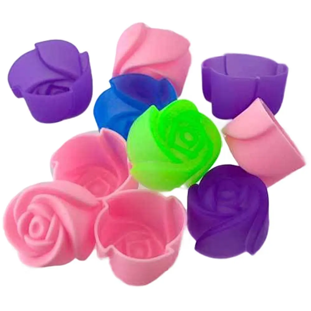10x Silicone Rose Muffin Cookie Cup Cake Baking Mold Chocolate Jelly