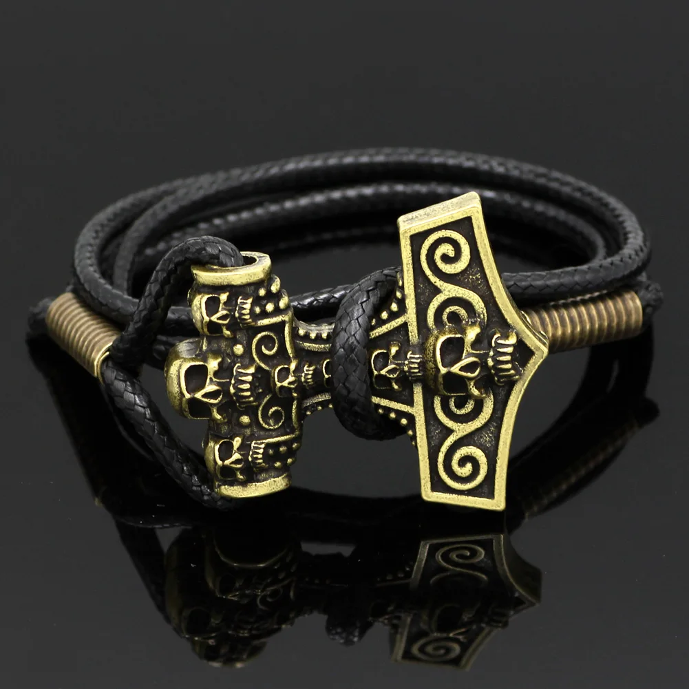 Кожаный браслет Youeshone Viking с молотком Тора и черепом Mjolnir-23 см