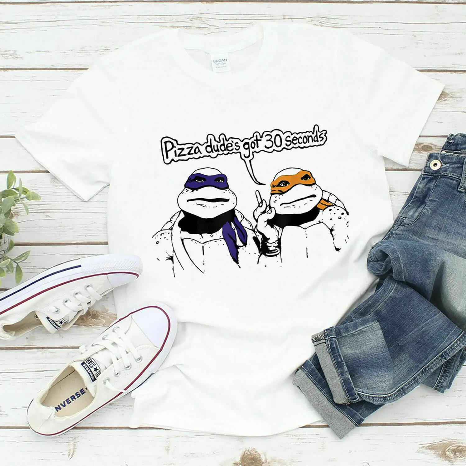 

Pizza Dude's Got 30 Seconds Ninja Turtles Pizza White T Shirt M-6 XL