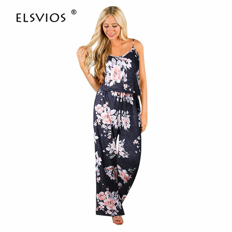 ELSVIOS Summer Floral Print Stripe Women Jumpsuit Sexy