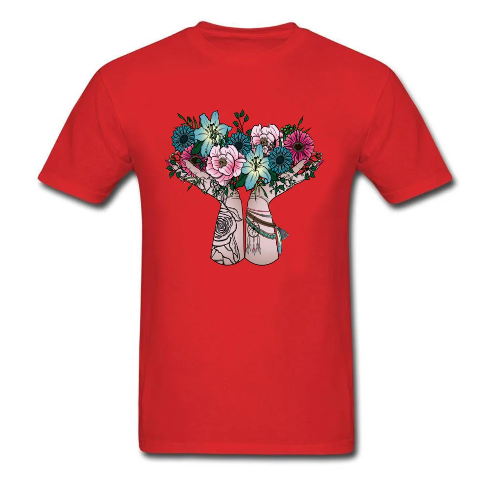 Discount Mens T-shirts Bohemian Bouquet Print Tops Shirt All Cotton Short Sleeve Casual T Shirts Round Collar Drop Shipping Bohemian Bouquet red