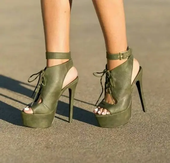 army green platform heels