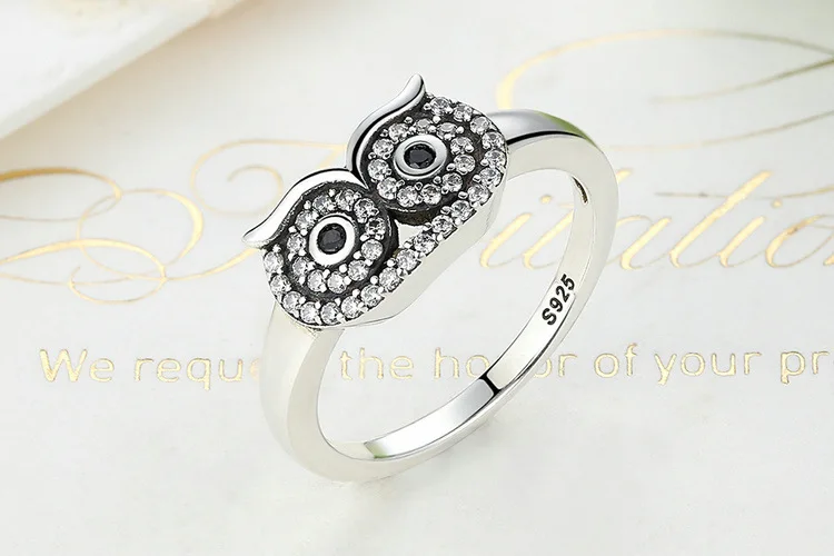 CJZBLXLX01749Silver 925 пробы ясно кольцо в виде совы для женщин|Кольца| |