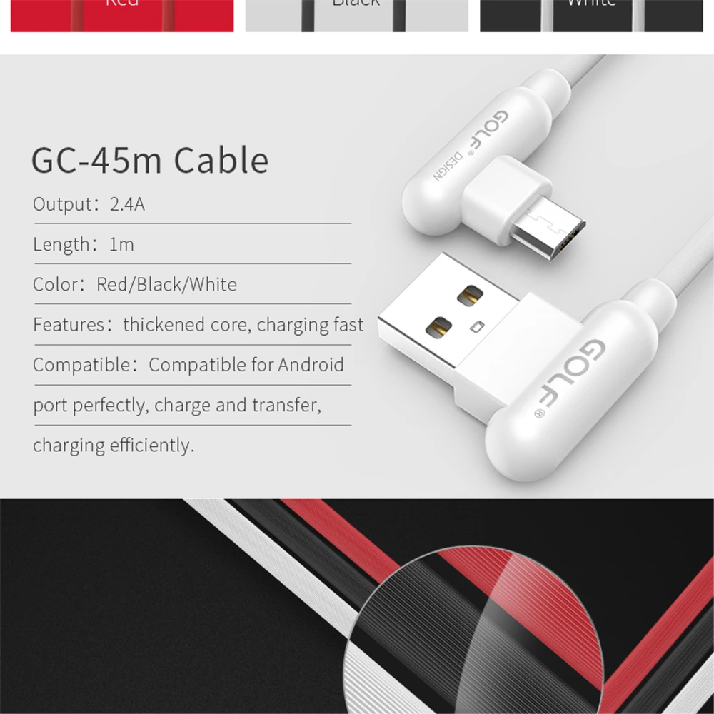 GOLF 90 градусов под прямым углом Micro USB кабель для синхронизации данных и зарядки для samsung S6 S7 LG G3 G4 Redmi 5 6 6A 7 телефонов usb кабели для зарядки
